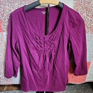 St. John's Bay Pink and Purple Ruched 3/4 Sleeve Blouse